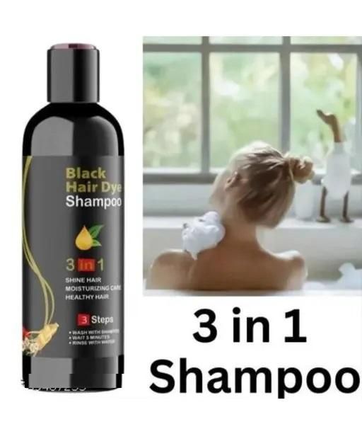 Unisex Instant Black Herbal Hair Dye Shampoo for Grey Hair Coverage 3 in 1(Pack of 2)