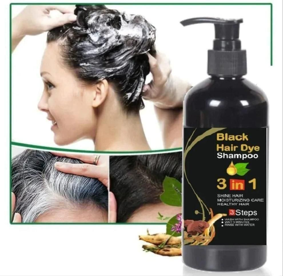 Unisex Instant Black Herbal Hair Dye Shampoo for Grey Hair Coverage 3 in 1(Pack of 2)
